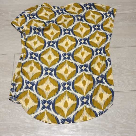 3/$10 RACHEL Rachel Roy Yellow Blue Geometric Blouse with Mandarin Collar - Picture 7 of 8